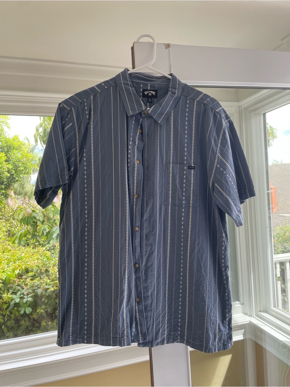 Billabong Men's Navy Blue Vertical Stripe Button-Down Shirt